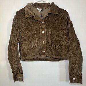 Glassons Brown Corduroy Snap Button Cropped Jacket Size Small NWT!